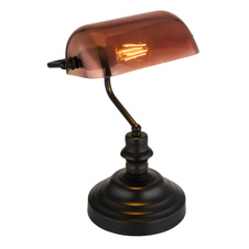 Stolní svítidlo, kov černý, sklo měděné barvy, průhledné, kabel PVC černý, kolébkový vypínač na kabelu, DxŠxV:250x190x360mm, délka kabelu 1500mm, bez žárovky 1xE27, max. 60W 230V