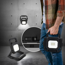 Venkovní svítidlo, plast černý/bílý, sklo průhledné, USB výstup, aku CR18650 2200mAh 5V, IP54, 3 úrovně jasu (100% - 50% - 25%) a SOS signál, doba nabíjení cca 4,5 hodiny, doba svícení cca 3 hodiny, DxŠxV:183x182x30mm, LED 6W 5V 800lm 4000K