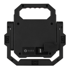 Venkovní svítidlo, plast černý/bílý, sklo průhledné, USB výstup, aku CR18650 2200mAh 5V, IP54, 3 úrovně jasu (100% - 50% - 25%) a SOS signál, doba nabíjení cca 4,5 hodiny, doba svícení cca 3 hodiny, DxŠxV:183x182x30mm, LED 6W 5V 800lm 4000K
