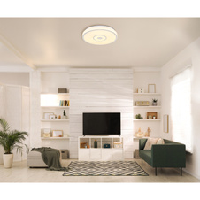 Stropní svítidlo, kov bílý, plast bílý se třpytivým efektem, chromový kroužek, ø:380mm, V:65mm, včetně LED 24W 230V, zdroj 2500lm, výstup 1400lm, 3000K