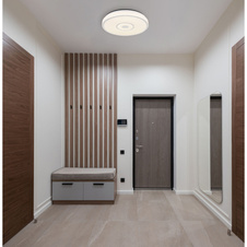 Stropní svítidlo, kov bílý, plast bílý se třpytivým efektem, chromový kroužek, ø:380mm, V:65mm, včetně LED 24W 230V, 2500lm zdroj, 1400lm výstup, 4000K