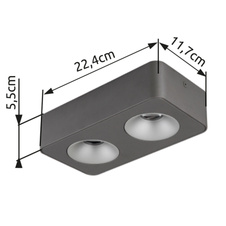 LED reflektor, hliník šedý tmavý, plast šedý, plast čirý, DxŠxV:224x117x55mm, včetně LED 11W 230V, zdroj 1240lm, výstup 600lm, 3000K.