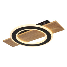 Stropní svítidlo, tmavý plast s imitací dřeva, matný černý kov, akryl bílý, DxŠxV:440x290x52mm, včetně LED 18W 230V, zdroj 1740lm, výstup 1000lm, 3000K