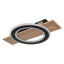 Stropní svítidlo, tmavý plast s imitací dřeva, matný černý kov, akryl bílý, DxŠxV:440x290x52mm, včetně LED 18W 230V, zdroj 1740lm, výstup 1000lm, 3000K