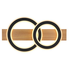 Stropní svítidlo, tmavý plast s imitací dřeva, matný černý kov, akryl bílý, DxŠxV:630x350x70mm, 2 stínítka: Ø:35cm a 29cm, včetně LED 40W 230V, zdroj 3800lm, výstup 2000lm, 3000K