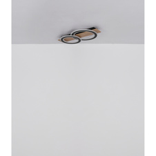 Stropní svítidlo, tmavý plast s imitací dřeva, matný černý kov, akryl bílý, DxŠxV:730x350x70mm, 3 stínítka: ø:1x35cm, 2x24cm, včetně LED 50W 230V, zdroj 4700lm, výstup 2300lm, 3000K