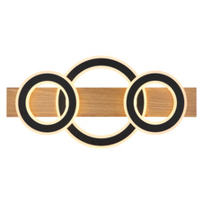 Stropní svítidlo, tmavý plast s imitací dřeva, matný černý kov, akryl bílý, DxŠxV:730x350x70mm, 3 stínítka: ø:1x35cm, 2x24cm, včetně LED 50W 230V, zdroj 4700lm, výstup 2300lm, 3000K