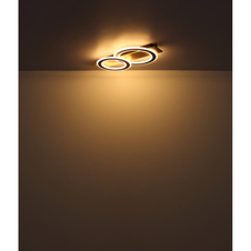 Stropní svítidlo, tmavý plast s imitací dřeva, matný černý kov, akryl bílý, DxŠxV:730x350x70mm, 3 stínítka: ø:1x35cm, 2x24cm, včetně LED 50W 230V, zdroj 4700lm, výstup 2300lm, 3000K