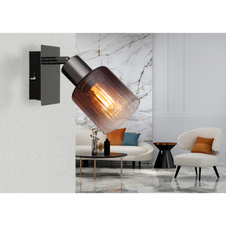 Nástěnné svítidlo, kov černý chrom, sklo měděné barvy a průhledné, kolébkový vypínač na výrobku, ŠxV:80x160mm, H:160mm, bez žárovky 1xE14, max. 40W 230V