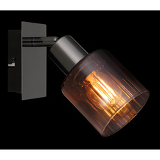 Nástěnné svítidlo, kov černý chrom, sklo měděné barvy a průhledné, kolébkový vypínač na výrobku, ŠxV:80x160mm, H:160mm, bez žárovky 1xE14, max. 40W 230V