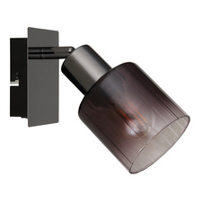 Nástěnné svítidlo, kov černý chrom, sklo měděné barvy a průhledné, kolébkový vypínač na výrobku, ŠxV:80x160mm, H:160mm, bez žárovky 1xE14, max. 40W 230V