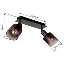 Nástěnné svítidlo, kov černý chrom, sklo měděné barvy a průhledné, DxŠxV:250x80x180mm, bez žárovek 2xE14, max. 40W 230V