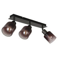 Stropní svítidlo, kov černý chrom, sklo měděné barvy a průhledné, DxŠxV:400x80x180mm, bez žárovek 3xE14, max. 40W 230V