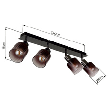 Stropní svítidlo, kov černý chrom, sklo měděné barvy a průhledné, DxŠxV:550x80x180mm, bez žárovek 4xE14, max. 40W 230V