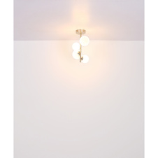 Závěsné svítidlo, kov nikl, skleněné koule bílé, černý PVC kabel, výškově nastavitelné, ø:550mm, V:1200mm, včetně žárovek 7x G9 LED, 3.5W 230V, zdroj 350lm, výstup 310lm, 3000K