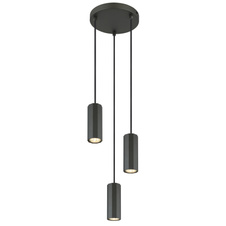 Závěsné svítidlo, kov šedý matný, hliník šedý matný, kabel PVC černý, výškově nastavitelné, ø:210mm, V:1200mm, bez žárovek 3xGU10, max. 25W 230V