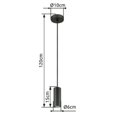 Závěsné svítidlo, kov šedý, hliník šedý, kabel PVC černý, výškově nastavitelné, ø:100mm, V:1200mm, bez žárovky 1xGU10, max. 25W 230V