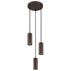 Závěsné svítidlo, kov bronz matný, hliník bronz matný, kabel PVC černý, výškově nastavitelné, ø:210mm, V:1200mm, bez žárovek 3xGU10, max. 25W 230V