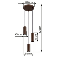 Závěsné svítidlo, kov bronz matný, hliník bronz matný, kabel PVC černý, výškově nastavitelné, ø:210mm, V:1200mm, bez žárovek 3xGU10, max. 25W 230V