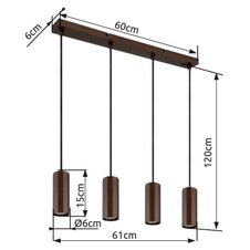 Závěsné svítidlo, kov bronz matný, hliník bronz matný, kabel PVC černý, výškově nastavitelné, DxŠxV:610x60x1200mm, bez žárovek 4xGU10, max. 25W 230V