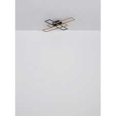Stropní svítidlo, kov černý, hliník černý, hliník zlatý mat, plast bílý, polohovatelné, DxŠxV:800x600x75mm, rozměry obdélníků: 13x60cm, včetně LED 30W 230V, zdroj 3240lm, výstup 1370lm, 3000K