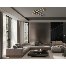 Stropní svítidlo, kov černý, hliník černý, hliník zlatý mat, plast bílý, polohovatelné, DxŠxV:800x600x75mm, rozměry obdélníků: 13x60cm, včetně LED 30W 230V, zdroj 3240lm, výstup 1370lm, 3000K