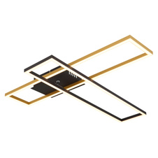 Stropní svítidlo, kov černý, hliník černý, hliník zlatý mat, plast bílý, polohovatelné, DxŠxV:800x600x75mm, rozměry obdélníků: 13x60cm, včetně LED 30W 230V, zdroj 3240lm, výstup 1370lm, 3000K