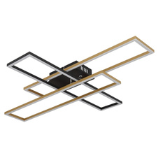 Stropní svítidlo, kov černý, hliník černý, hliník zlatý, plast bílý, polohovatelné, DxŠxV:800x600x95mm, rozměry obdélníků: 13x60cm, včetně LED 40W 230V, zdroj 4230lm, výstup 1650lm, 3000K