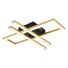 Stropní svítidlo, plast černý, matný plast zlaté barvy, čiré plastové křišťály, plast bílý, telné, DxŠxV:400x375x66mm, rozměry obdélníku: 40x12cm, rozměry ramene: 34x2cm, včetně LED 24W 230V, zdroj 2400lm, výstup 1950lm, 4000K