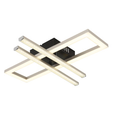 Stropní svítidlo, plast černý, matný nikl plast, čiré plastové křišťály, bílý plast, nastavitelná ramena, DxŠxV: 400x375x66mm, rozměry obdélníku: 40x12cm, rozměry ramene: 34x2 cm, včetně LED 24W 230V, 2400lm zdroj, 4000K