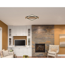 Stropní svítidlo, matný černý kov, MDF s imitací tmavého dřeva, plast černý, plast bílý, DxŠxV:520x467x60mm, včetně LED 18W 230V, 1850lm zdroj, 950lm výstup, 3000K