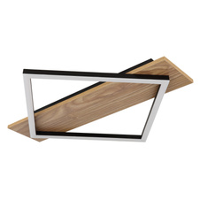 Stropní svítidlo, matný černý kov, MDF s imitací tmavého dřeva, plast černý, plast bílý, DxŠxV:520x467x60mm, včetně LED 18W 230V, 1850lm zdroj, 950lm výstup, 3000K