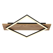 Stropní svítidlo, matný černý kov, MDF s imitací tmavého dřeva, plast černý, plast bílý, DxŠxV:520x467x60mm, včetně LED 18W 230V, 1850lm zdroj, 950lm výstup, 3000K