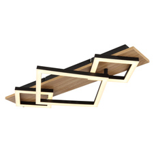 Stropní svítidlo, matný černý kov, MDF s imitací tmavého dřeva, plast černý, plast bílý, DxŠxV:540x312x75mm, včetně LED 24W 230V, 2900lm zdroj, 1020lm výstup, 3000K