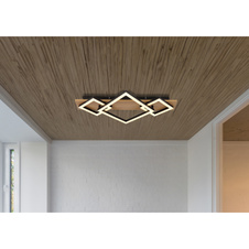 Stropní svítidlo, matný černý kov, MDF s imitací tmavého dřeva, plast černý, plast bílý, DxŠxV:540x312x75mm, včetně LED 24W 230V, 2900lm zdroj, 1020lm výstup, 3000K