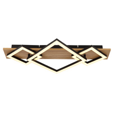 Stropní svítidlo, matný černý kov, MDF s imitací tmavého dřeva, plast černý, plast bílý, DxŠxV:540x312x75mm, včetně LED 24W 230V, 2900lm zdroj, 1020lm výstup, 3000K