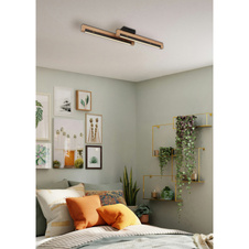 Stropní svítidlo, kov černý, dřevo tmavě hnědé, hliník černý, plast bílý, hliníkové stínítko s dekorativním děrováním, DxŠxV:700x130x80mm, včetně LED 12W 230V, 1400lm zdroj, 300lm výstup, 3000K