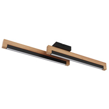 Stropní svítidlo, kov černý, dřevo tmavě hnědé, hliník černý, plast bílý, hliníkové stínítko s dekorativním děrováním, DxŠxV:700x130x80mm, včetně LED 12W 230V, 1400lm zdroj, 300lm výstup, 3000K