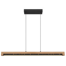 Závěsné svítidlo, kov černý, dřevo tmavě hnědé, hliník černý, plast bílý, kabel PVC černý, nastavitelná výška, hliníkové stínítko s dekorativním děrováním, DxŠxV:850x70x1200mm, včetně LED 24W 230V, zdroj 2800lm, výstup 580lm, 3000K