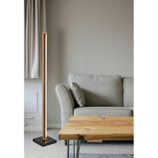 Stojací svítidlo, kov černý, dřevo tmavě hnědé, hliník černý, plast bílý, kabel PVC černý, vyínač na kabelu, hliníkové stínítko s dekorativním děrováním, DxŠxV:180x180x1130mm, délka kabelu 1820mm, včetně LED 23,5W 230V, výstup 520lm, 3000K