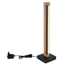 Stolní svítidlo, kov černý, dřevo tmavě hnědé, hliník černý matný, plast bílý, kabel PVC černý, kolébkový vypínač na kabelu, hliníkové stínítko s dekorativním děrováním, DxŠxV:120x120x480mm, délka kabelu 1600mm, včetně LED 8W 230V 160lm 3000K