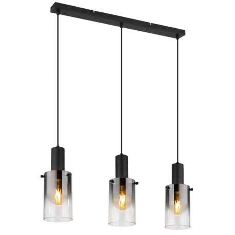 Závěsné svítidlo, kov černý, sklo kouřové, průhledné, kabel PVC černý, možnost zkrácení výšky, DxŠxV:725x125x1500mm, bez žárovek 3xE27, max. 40W 230V