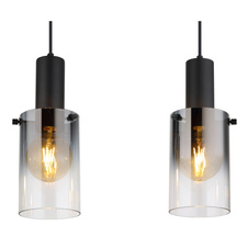 Závěsné svítidlo, kov černý, sklo kouřové, průhledné, kabel PVC černý, možnost zkrácení výšky, DxŠxV:725x125x1500mm, bez žárovek 3xE27, max. 40W 230V