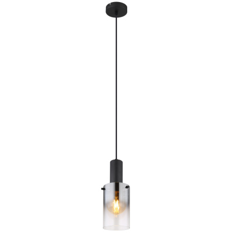 Závěsné svítidlo, kov černý, sklo kouřové, průhledné, kabel PVC černý, možnost zkrácení výšky, ø:125mm, V:1500mm, bez žárovky 1xE27,max. 40W 230V