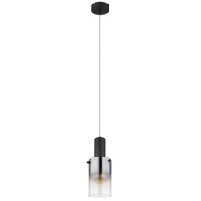 Závěsné svítidlo, kov černý, sklo kouřové, průhledné, kabel PVC černý, možnost zkrácení výšky, ø:125mm, V:1500mm, bez žárovky 1xE27,max. 40W 230V