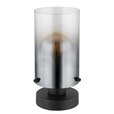 Stolní svítidlo, kov černý matný, sklo kouřové, průhledné, kabel PVC černý, kolébkový vypínač na kabelu, ø:125mm, V:263mm, délka kabelu 1500mm, bez žárovky 1xE27, max. 40W 230V