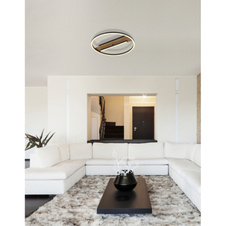 Stropní svítidlo, kov vzhled dřeva, hliník černý matný, silikon bílý, výkyvné rameno, ø:405mm, V:55mm, včetně LED 24W 230V, zdroj 2900lm, výstup 530lm, 3000K