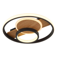 Stropní svítidlo, kov vzhled dřeva, hliník černý matný, akryl satinovaný, silikon bílý, ø:345mm, V:60mm, včetně LED 24W 230V, zdroj 3000lm, výstup 1000lm, 3000K