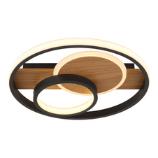 Stropní svítidlo, kov vzhled dřeva, hliník černý matný, akryl satinovaný, silikon bílý, ø:345mm, V:60mm, včetně LED 24W 230V, zdroj 3000lm, výstup 1000lm, 3000K
