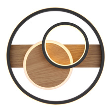 Stropní svítidlo, kov vzhled dřeva, hliník černý matný, akryl satinovaný, silikon bílý, ø:345mm, V:60mm, včetně LED 24W 230V, zdroj 3000lm, výstup 1000lm, 3000K